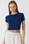Women's Crew Neck Combed Cotton Crop Blouse Navy Blue