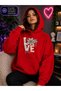 Women's Floral Love Graphic Printed Hooded Kangaroo Pocket Cotton Casual Sweatshirt