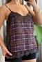 Women's V-Neck Checkered Lace Detailed Strappy Blouse Purple - 3