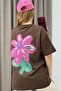 Printed Crew Neck Basic Tshirt Brown - 4