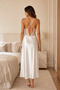 Women's Ecru Long Satin Thin Strap Nightgown – Elegant Nightwear - 4
