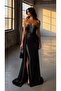 Black Stone Detailed Draped Tail Slit Satin Mermaid Evening Dress 583430