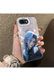 iPhone 16E Compatible Blue Haired Anime Girl Patterned Acrylic Back Silicone Edge Phone Case - 2
