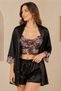 Women's Black Satin Robe and Shorts 3-Piece Pajama Set – Home Wear