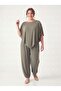 Women's Plus Size Two-Piece Set Lyocell Bat Sleeve Balloon Leg Pants Khaki - 2