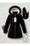 Girl's Inflatable Coat with Fur, Detachable Hood, and Zipper - 3