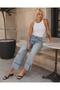 Women's light blue ripped detailed double leg boyfriend jeans - 4