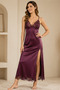 Women's Plum Long Satin Thin Strap Nightgown – Elegant Nightwear - 3