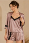 Women's Mink Lace Detailed Satin Pajama Set with Shorts, 3-Piece Pajama Set - 3
