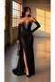 Black Stone Detailed Draped Tail Slit Satin Mermaid Evening Dress 583430 - 5