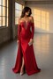 Red Stone Detailed Draped Tail Slit Satin Mermaid Evening Dress 583430 - 7