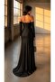 Black Stone Detailed Draped Tail Slit Satin Mermaid Evening Dress 583430 - 6