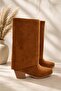 Women's Sania Tan Suede Cowboy Boots with 5 cm Heel - 3