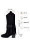 Women's Dakota Black Suede Tasseled 5 cm Heeled Cowboy Boots - 4