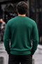 Men's Regular Striped Casual Green Knit Sweater - 5