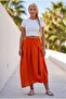 Orange Pocketed Unlined Elastic Waist Casual Linen Look Asymmetrical Woven Skirt 90 75 - 5