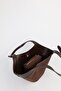 Women's Suede Brown Medium Size Makeup Bag with Belt Strap Detail, Hand and Shoulder Bag Lara - 2