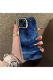 iPhone 13 Mini Compatible Navy Blue Watercolor Mountain-Star Art Pattern Acrylic Back Silicone Edge Phone Case - 2