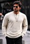 Men's Regular Striped Casual Cream Knit Sweater
