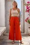 Orange Pocketed Elastic Waist Wide Leg Casual Linen Look Woven Trousers 94 64 - 4