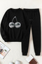 Unisex Disco Ball Cherry Design Printed Crew Neck Sweatshirt - 2-Piece Tracksuit Set