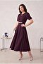 Watermelon Sleeves Plum Midi Length Evening Dress Graduation Dress - 4
