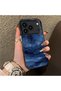 iPhone 17 Pro Compatible Navy Blue Watercolor Mountain-Star Art Pattern Acrylic Back Silicone Edge Phone Case - 2