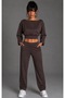 Women's Brown Boat Neck Waist-Banded Double Tracksuit Set Be497