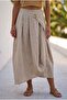 Beige Pocketed Unlined Elastic Waist Casual Linen Look Asymmetrical Woven Skirt 90 75