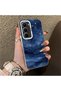 Infinix Hot 60 Pro Compatible Navy Blue Watercolor Mountain-Star Art Pattern Acrylic Back Silicone Edge Phone Case - 2
