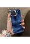 iPhone 16 Pro Compatible Navy Blue Watercolor Mountain-Star Art Pattern Acrylic Back Silicone Edge Phone Case - 2