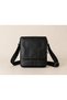Men's Genuine Lambskin Flap Messenger Bag Black Shoulder Bag - 2