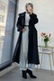 Premium Snap Detailed Stand Collar Belted Trench Coat - Black - 7