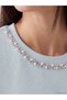 Vizyon New Season Blue Crew Neck Women's T-Shirt with Stones - 3