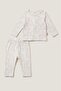 Baby Girl 2-Piece 100% Cotton White Pink Patterned Long Sleeve Top and Bottom Pajama Set