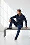 Men's Light Navy Blue Two-Thread Lettering Printed Hooded Tracksuit Set - 76277 - 4