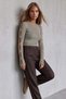 Women's Beige Crew Neck Sleeve Gold Button Detailed Ottoban Blouse Alc-X14336