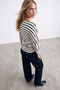Women's Black Boat Neck Spanish Sleeve Side Gathered Striped Blouse Alc-X15605 - 5