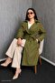 Women's Plus Size Lined Long Belted Buttoned Trench Coat 5958 - 3