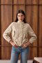Women's Beige Drawstring Gold Button Jacket - 3
