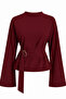Half Turtleneck Draped Belt Buckle Wide Sleeve Blouse