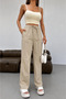 Beige Elastic Waist Pants - 9032 - 2