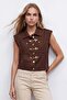 Women's Brown Double Pocket Accessory Detailed Buttoned Vest Alc-X15607