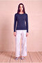 Women's Modal Dark Navy Blue Long Sleeve Crew Neck Blouse Pernille - 2