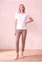 Women's Modal / Cotton Ecru Folded Short Sleeve Detailed Low Shoulder Crew Neck T-Shirt Palma - 2