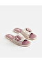 Women Pink Flower Trim Mule Slippers - 2