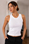 Women's Round Neck Ribbed Sleeveless Basic White Blouse 001 - 2