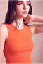 Women's Cotton Orange Sleeveless Crew Neck Ribbed Undershirt Sanne - 4