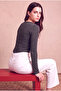 Women's Viscose Blended Dark Gray Melange Long Sleeve Crew Neck Blouse Pernille - 5