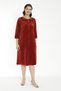 Women's Clover Embroidered Buttoned Cotton Blend Velvet Dress / Copper 3851 - 2